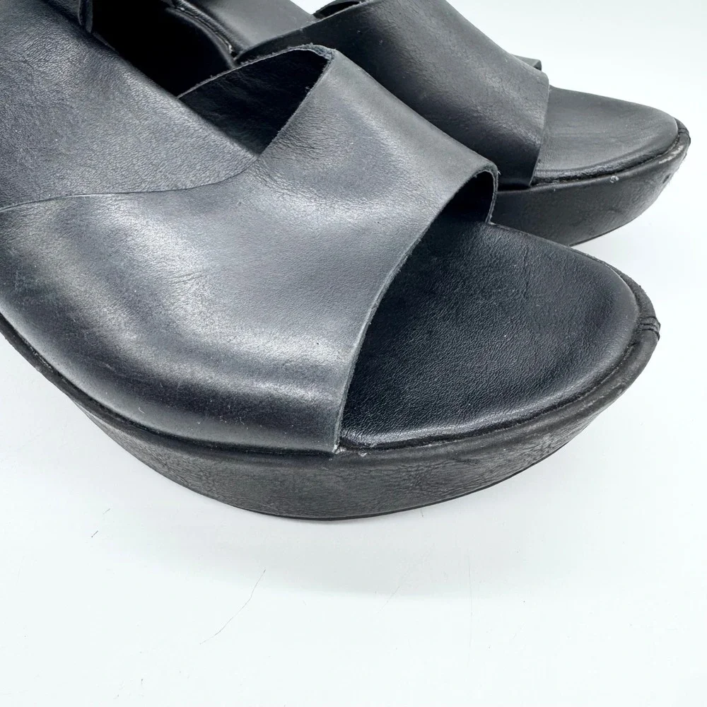 Korks‎ by Kork-Ease Black Leather Platform Wedge Sandals Size 6 Boho Minimalist